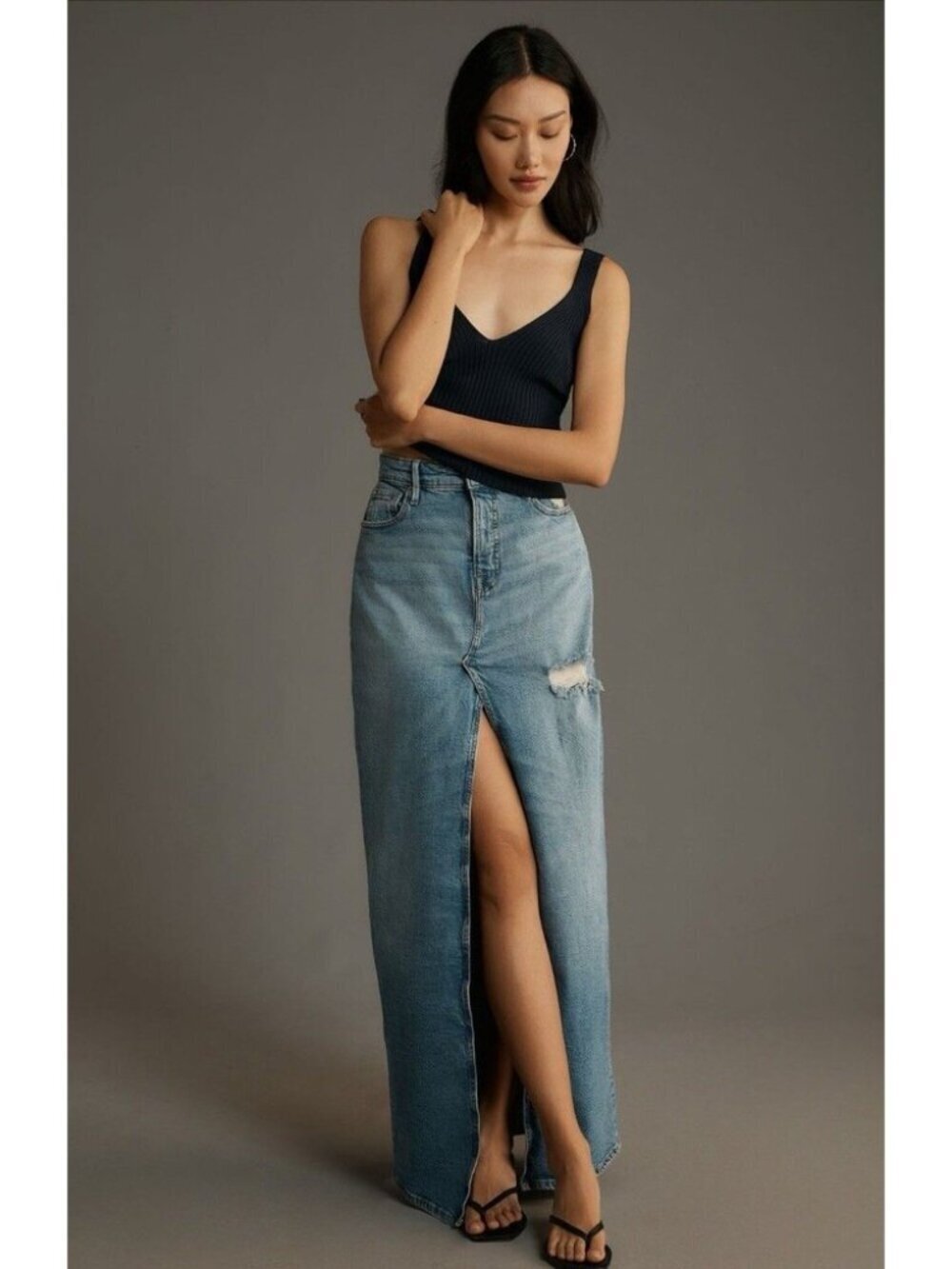GOOD AMERICAN Good Ease Denim Maxi Skirt in Indigo Size 2 (US 26)